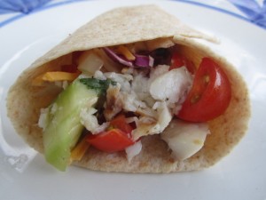 Fish Tacos with Cucumber Tomato Salsa