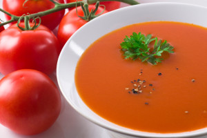 Smoky Tomato Soup with Maple Candied Bacon