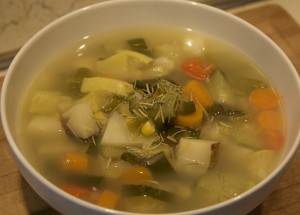 Spring Vegetable Soup with Garlic Broth