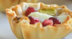 Pomegranate Brie Pistachio Phyllo Cups